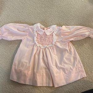 Vintage Pink Hand Smocked Dress - 12 mo